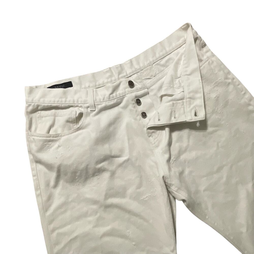 Gucci Jeans Mens 36x29 White Denim Button Fly Straight Distressed Modern Italy